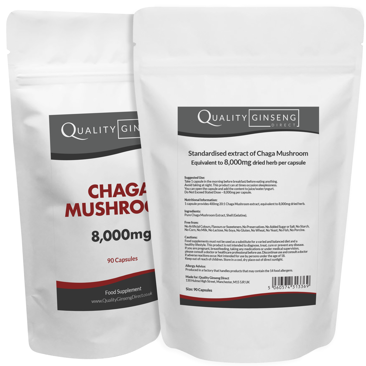 Chaga Mushroom  | 8,000mg Capsules | Size: 90 Capsules | Powerful Formula